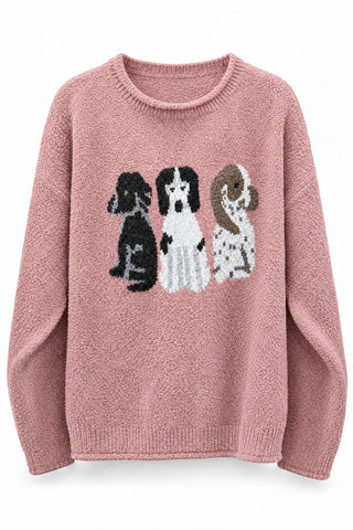 Puppy Parade Boucle Knit Sweater in Pink - Women's Wholesale Sweaters | Trend Notes