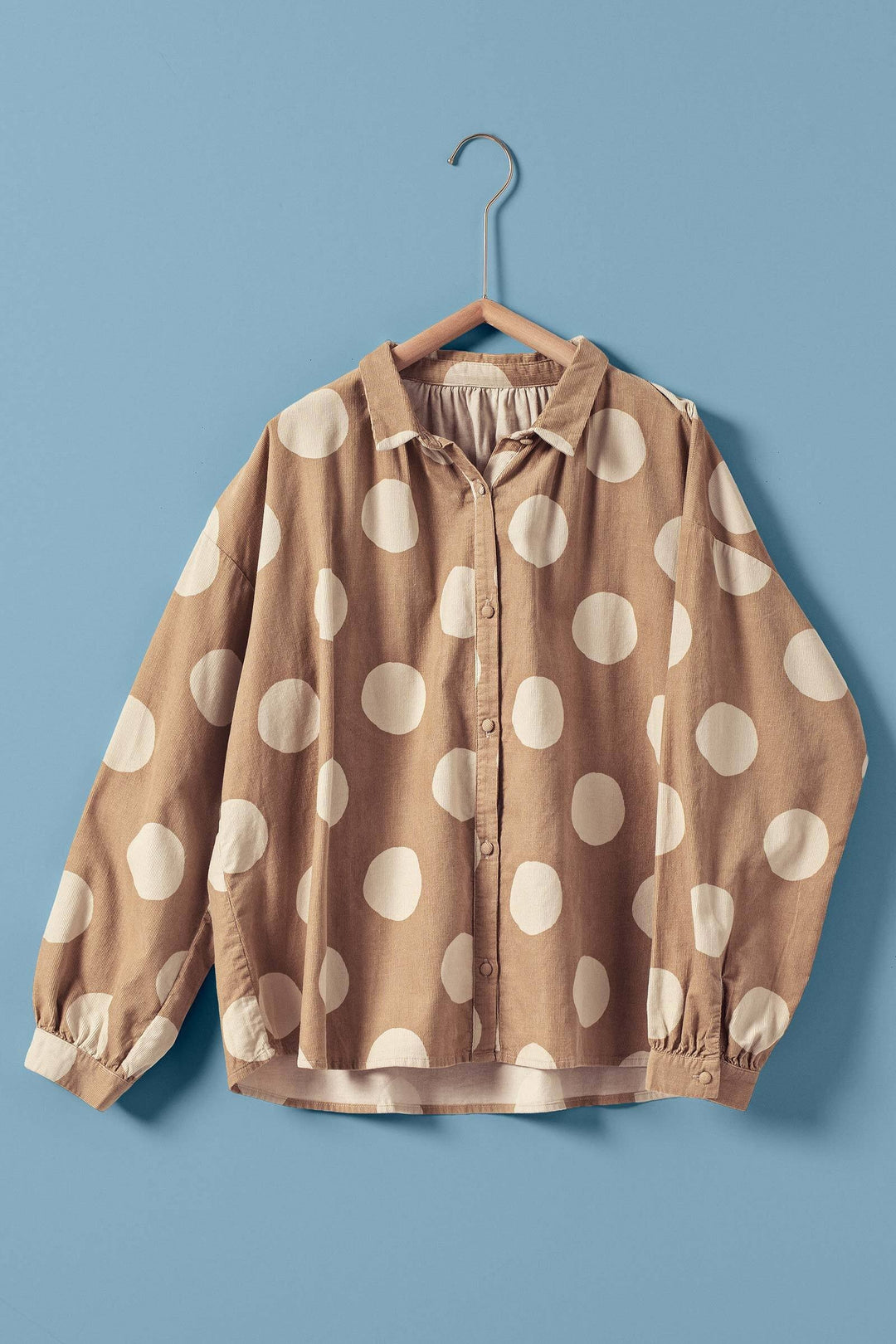 Polka Dot Button Shirt in TAUPE - Women's Wholesale Tops | Trend Notes