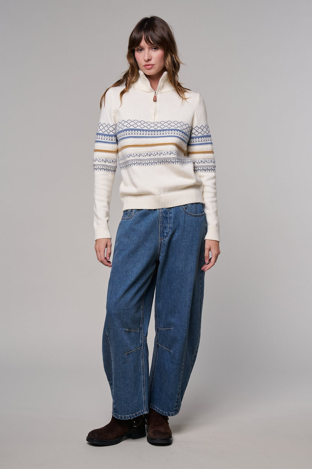 Laid-Back Light Wash Barrel Denim Pants in MEDIUM DENIM - Women's Wholesale Wide Leg Jeans | Trend Notes