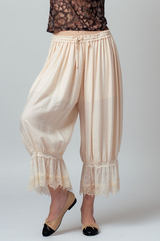 Boho Lace Trim Boomer Pants in IVORY - Women's Wholesale Casual Pants | Trend Notes