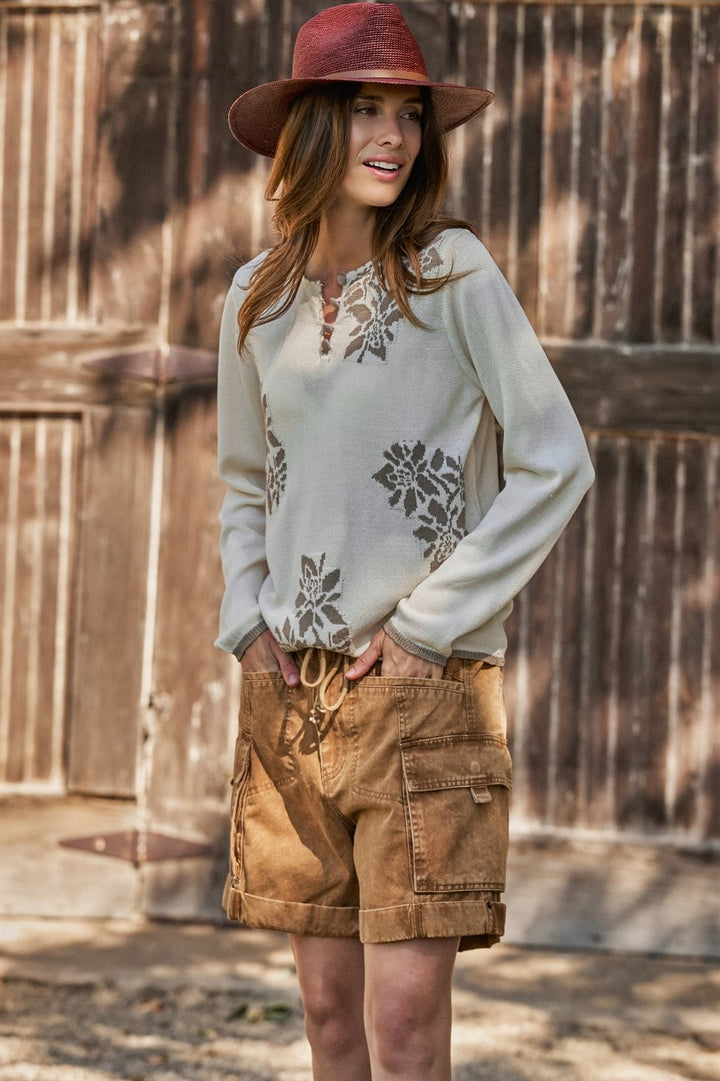 Floral Embroidered Button Front Knit Cardigan in IVORY - Women's Wholesale Sweaters | Trend Notes