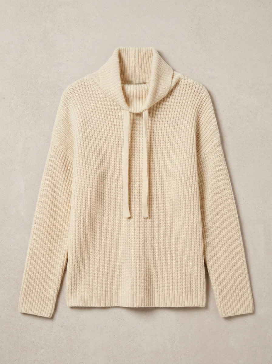 Chunky Cowl Neck Drawstring Pullover Sweater