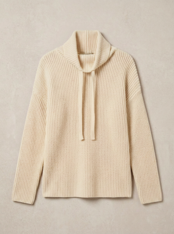 Chunky Cowl Neck Drawstring Pullover Sweater