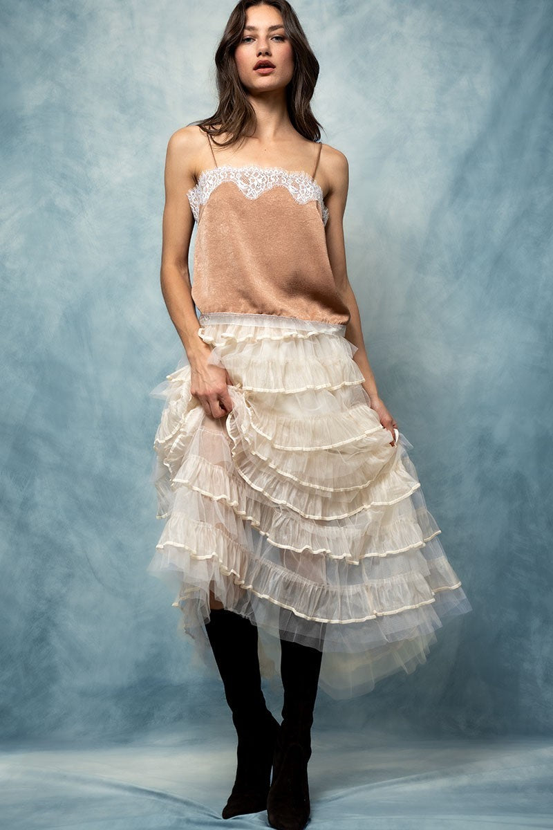 Layered Ruffle Tulle Maxi Skirt for Boho Outfits