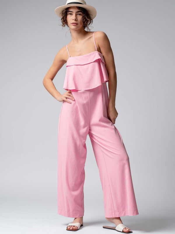 0270-5130 | Ruffle Layered Wide Leg Jumpsuit with Straps