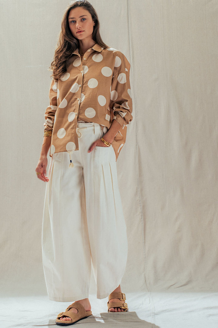 Polka Dot Button Shirt in TAUPE - Women's Wholesale Tops | Trend Notes