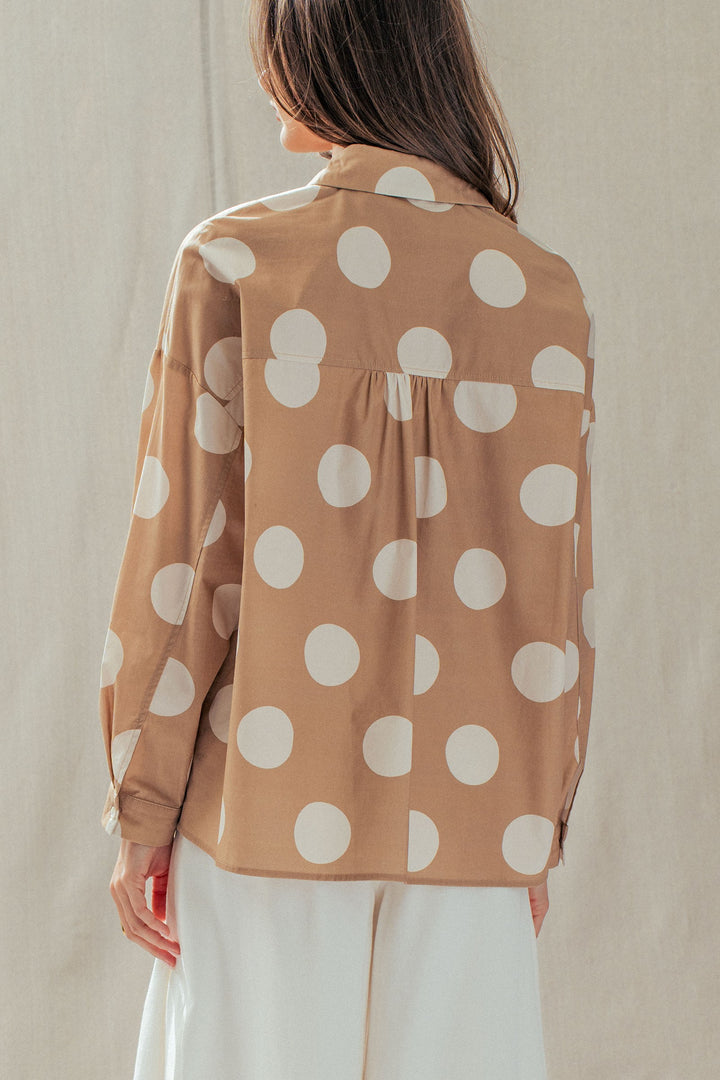Polka Dot Button Shirt in TAUPE - Women's Wholesale Tops | Trend Notes