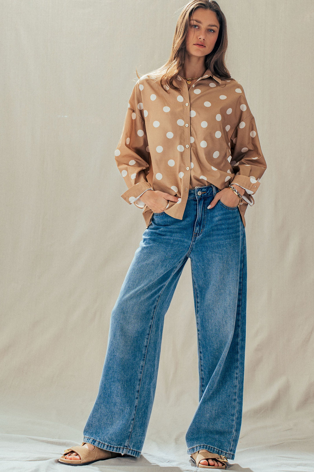 Polka Dot Button Shirt - Women's Wholesale Tops | Trend Notes
