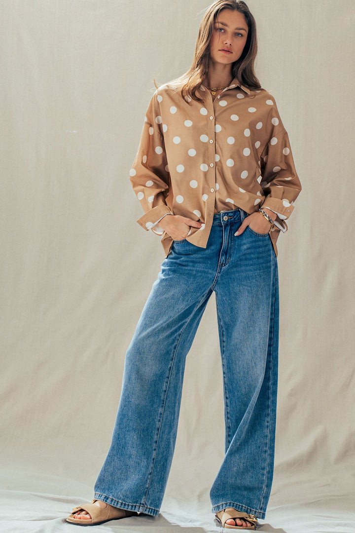 Polka Dot Button Shirt - Women's Wholesale Tops | Trend Notes