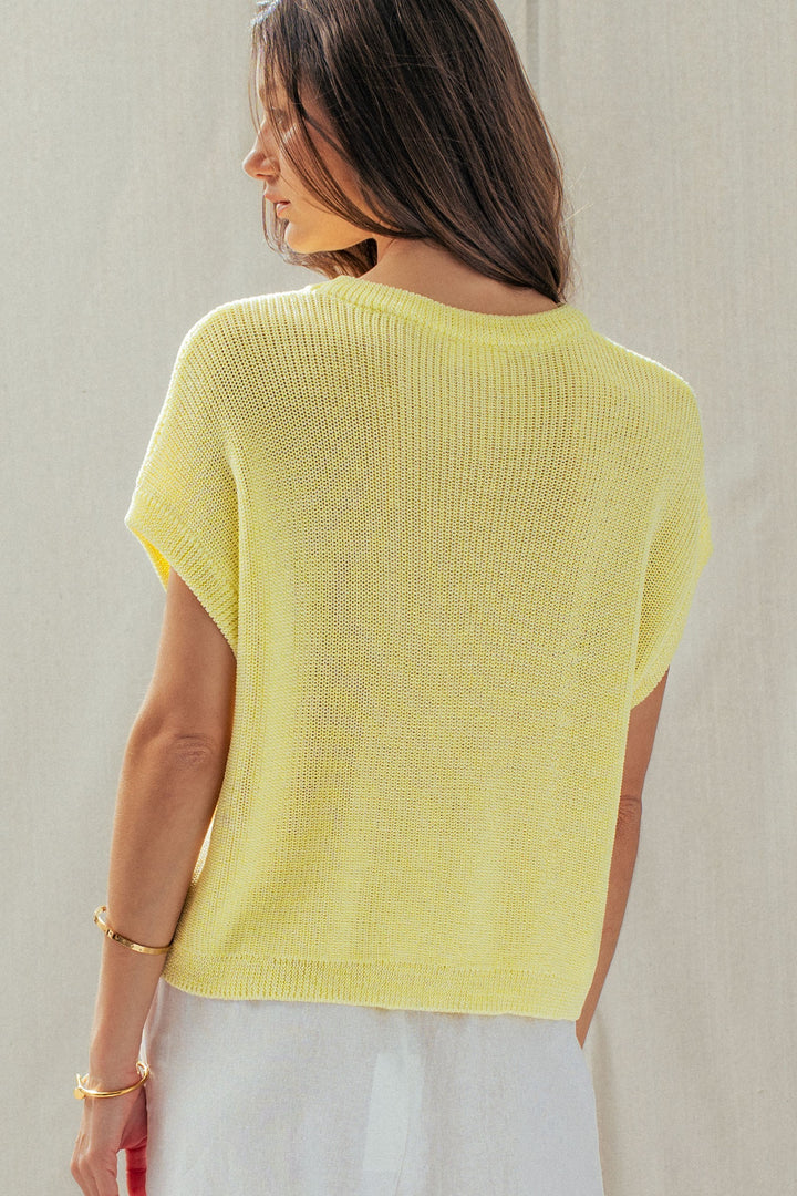 Sunlit Air Knit Cap Sleeve Top in BUTTER YELLOW - Women's Wholesale Sweaters | Trend Notes