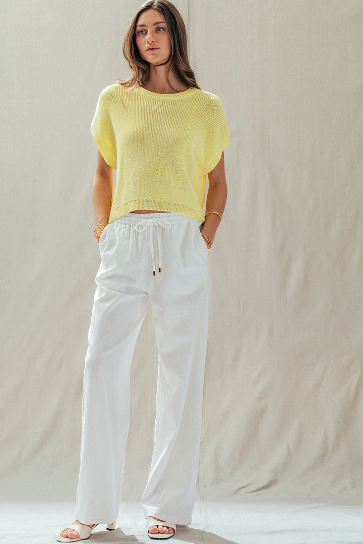 Sunlit Air Knit Cap Sleeve Top in BUTTER YELLOW - Women's Wholesale Sweaters | Trend Notes