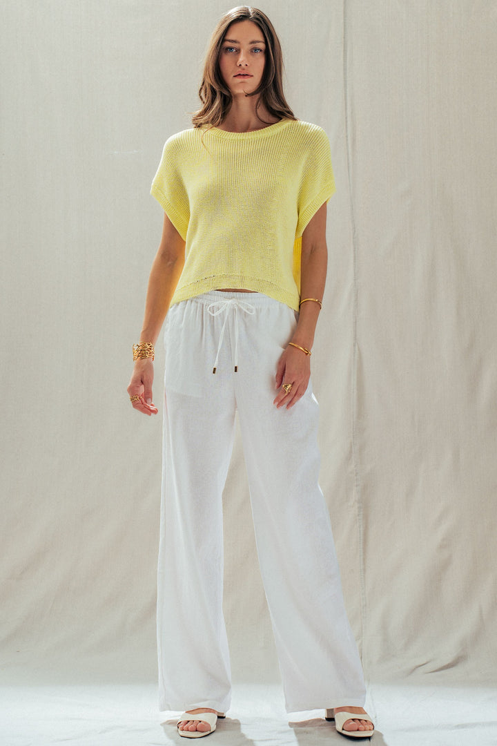 Sunlit Air Knit Cap Sleeve Top in BUTTER YELLOW - Women's Wholesale Sweaters | Trend Notes