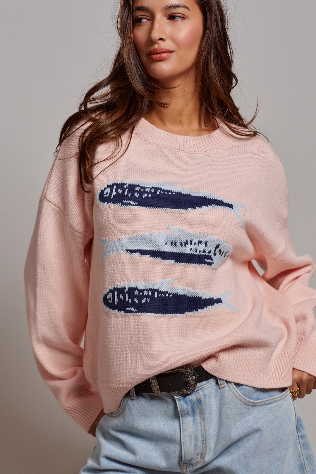 Graphic Oversized Drop-Shoulder Knit Sweater in PINK - Women's Wholesale Sweaters | Trend Notes