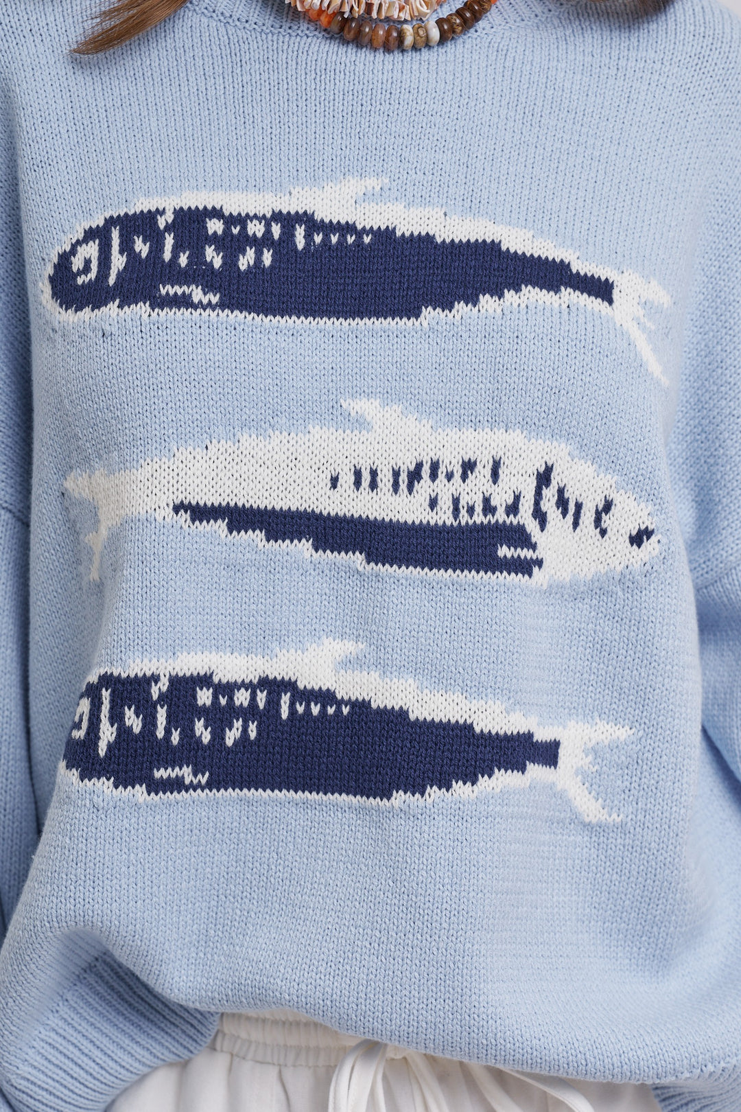 Graphic Oversized Drop-Shoulder Knit Sweater in BLUE - Women's Wholesale Sweaters | Trend Notes