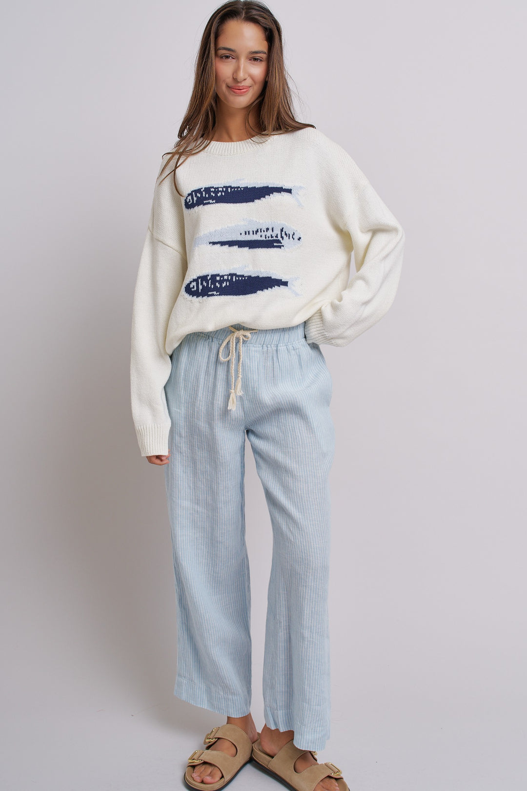 Graphic Oversized Drop-Shoulder Knit Sweater in IVORY - Women's Wholesale Sweaters | Trend Notes