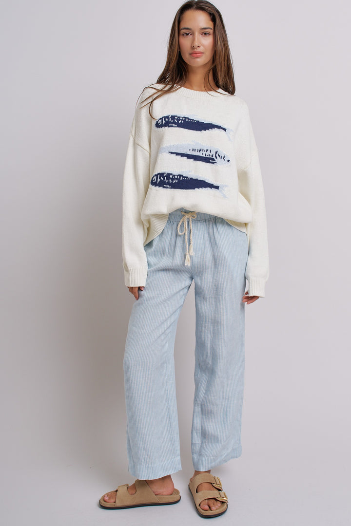 Graphic Oversized Drop-Shoulder Knit Sweater in IVORY - Women's Wholesale Sweaters | Trend Notes