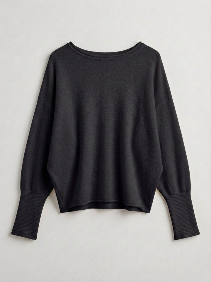 Dolman Sleeve Knit Top Boat Neck Boho Slouchy Sweater in BLACK - Women's Wholesale Sweaters | Trend Notes
