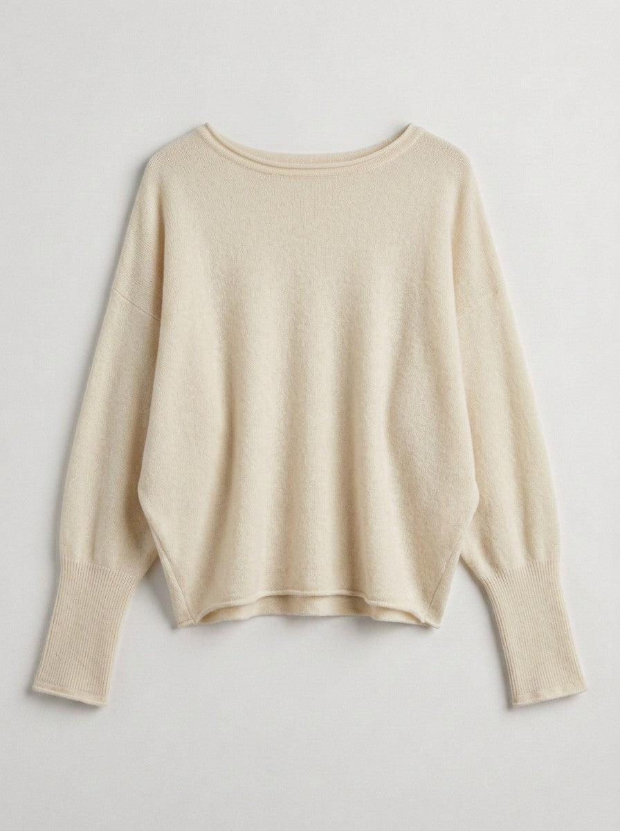 Dolman Sleeve Knit Top Boat Neck Boho Slouchy Sweater in IVORY - Women's Wholesale Sweaters | Trend Notes