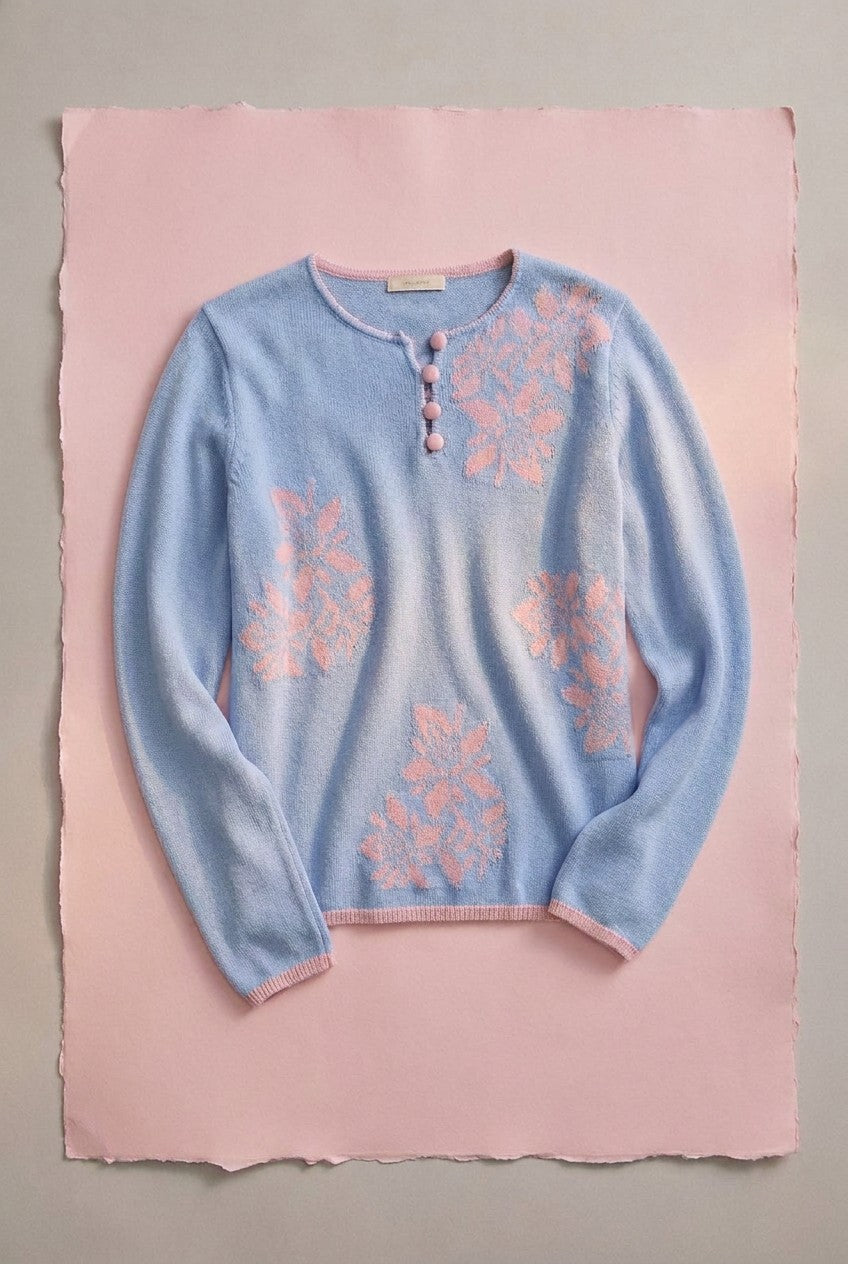 Floral Embroidered Button Front Knit Cardigan in BLUE - Women's Wholesale Sweaters | Trend Notes