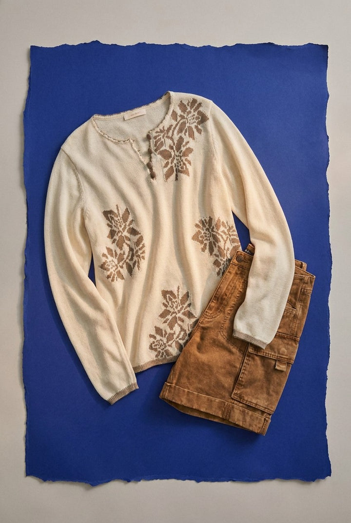 Floral Embroidered Button Front Knit Cardigan in BLUE - Women's Wholesale Sweaters | Trend Notes