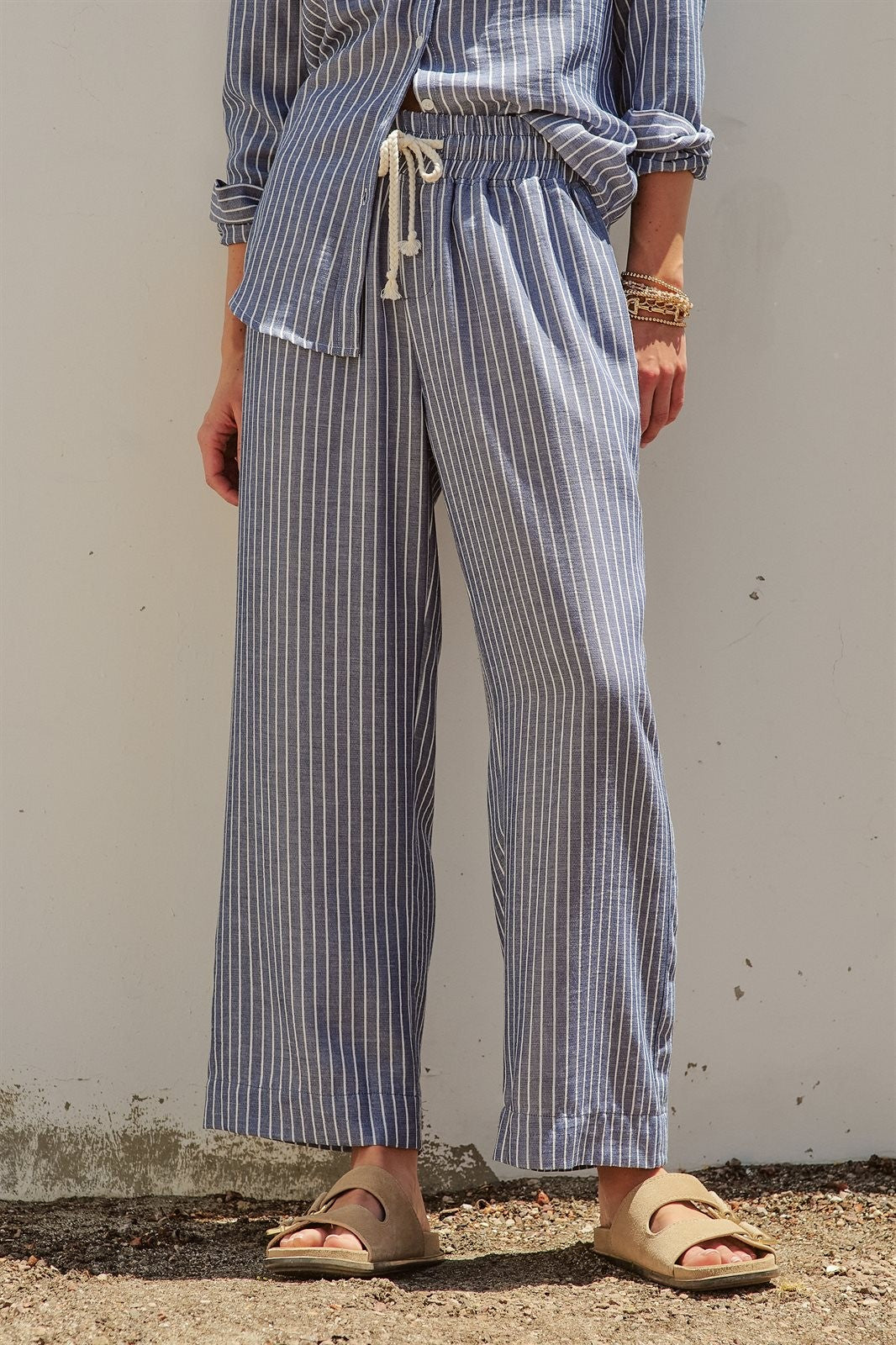 Coastal Ease Striped Linen Pants in NAVY STRIPE - Women's Wholesale Pants | Trend Notes
