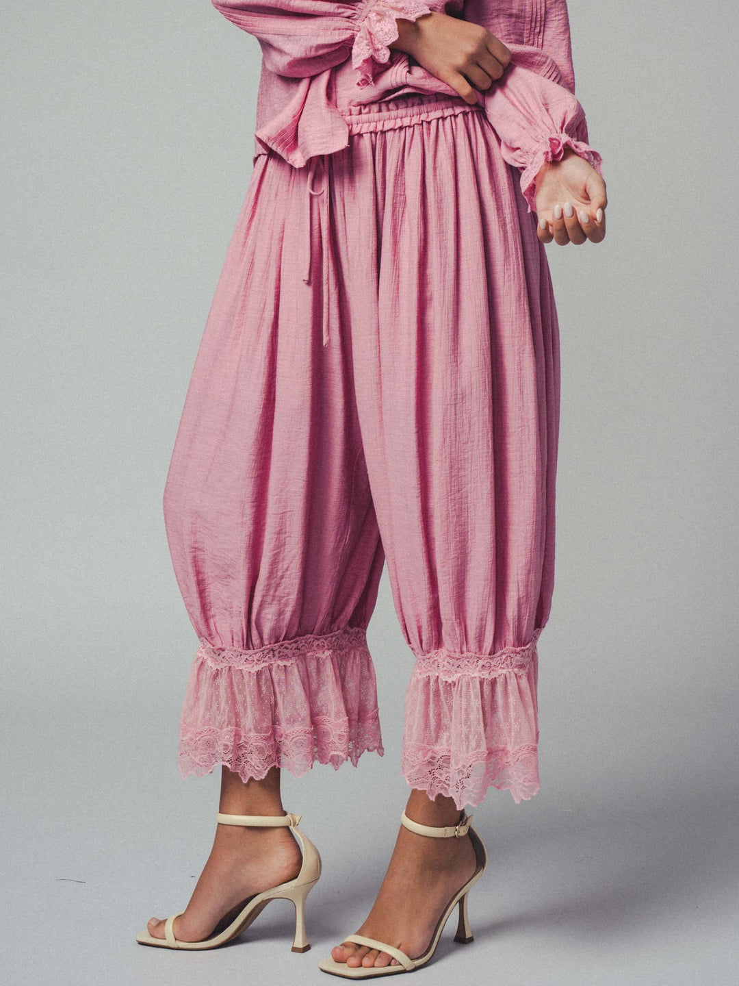 Boho Lace Trim Boomer Pants in PINK - Women's Wholesale Casual Pants | Trend Notes