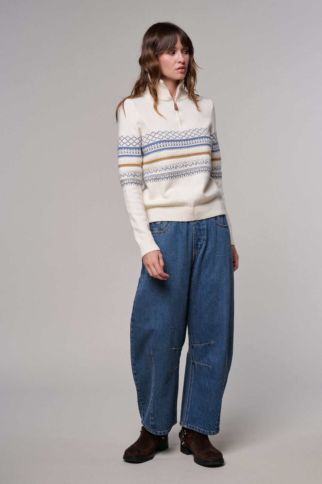 Laid-Back Light Wash Barrel Denim Pants in MEDIUM DENIM - Women's Wholesale Wide Leg Jeans | Trend Notes