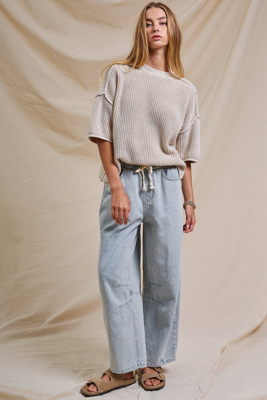 Laid-Back Light Wash Barrel Denim Pants in LT DENIM - Women's Wholesale Wide Leg Jeans | Trend Notes