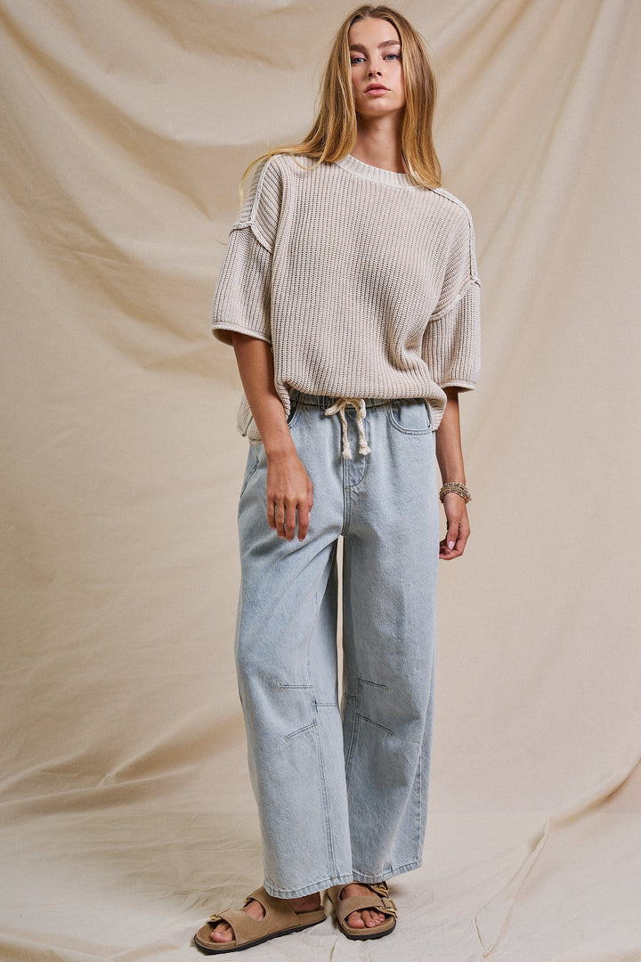 Laid-Back Light Wash Barrel Denim Pants in LT DENIM - Women's Wholesale Wide Leg Jeans | Trend Notes
