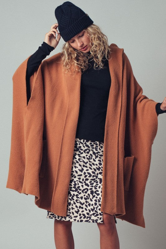 Oversized Wide Collar Open Front Poncho Cardigan in BLACK - Women's Wholesale Cardigans & Shrugs | Trend Notes