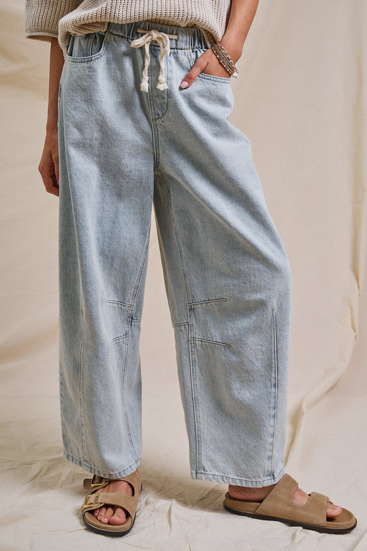 Laid-Back Light Wash Barrel Denim Pants in LT DENIM - Women's Wholesale Wide Leg Jeans | Trend Notes