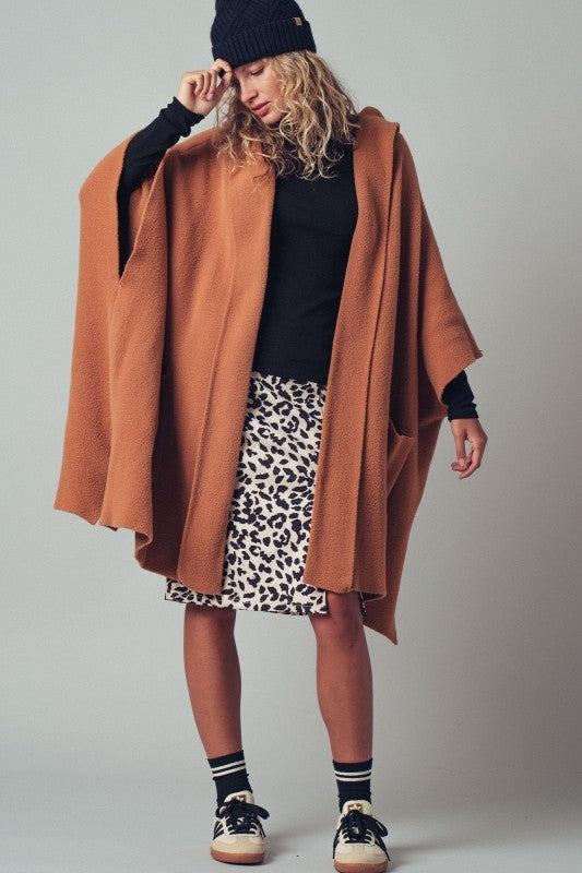 Oversized Wide Collar Open Front Poncho Cardigan in BLACK - Women's Wholesale Cardigans & Shrugs | Trend Notes