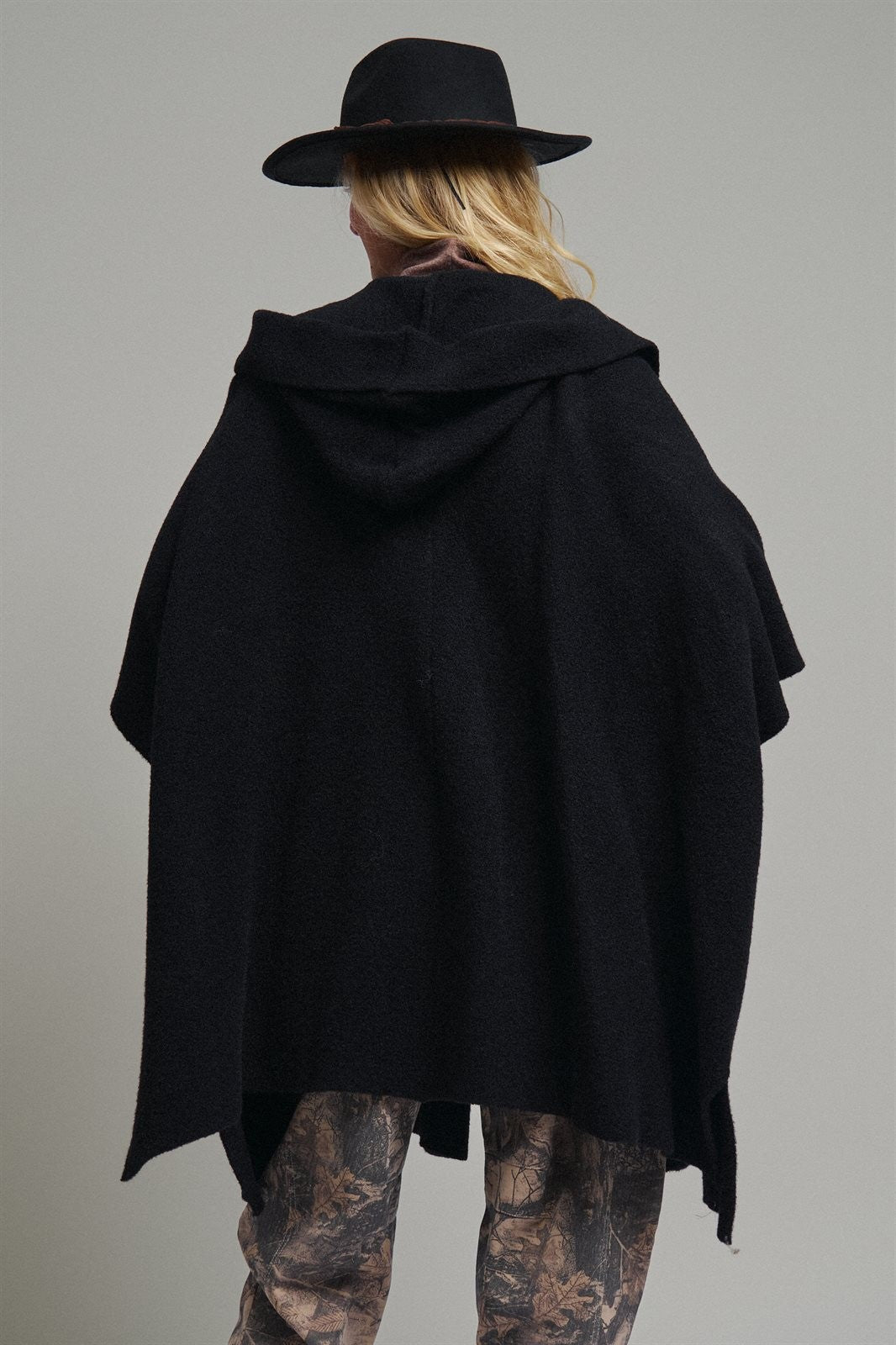 Oversized Wide Collar Open Front Poncho Cardigan in BLACK - Women's Wholesale Cardigans & Shrugs | Trend Notes