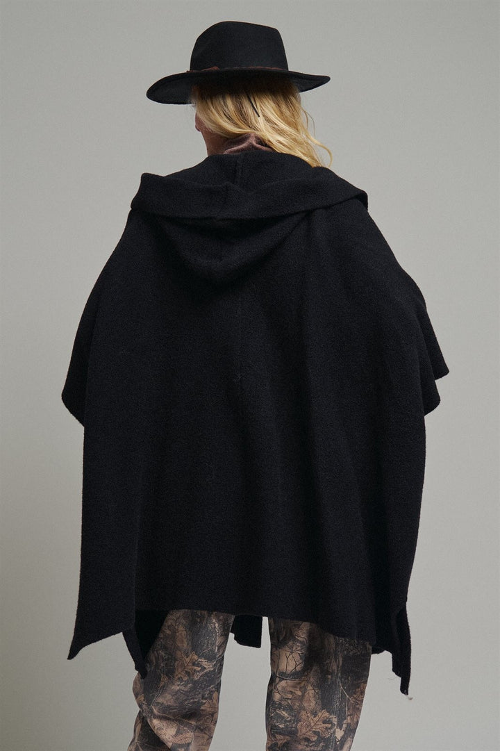 Oversized Wide Collar Open Front Poncho Cardigan in BLACK - Women's Wholesale Cardigans & Shrugs | Trend Notes