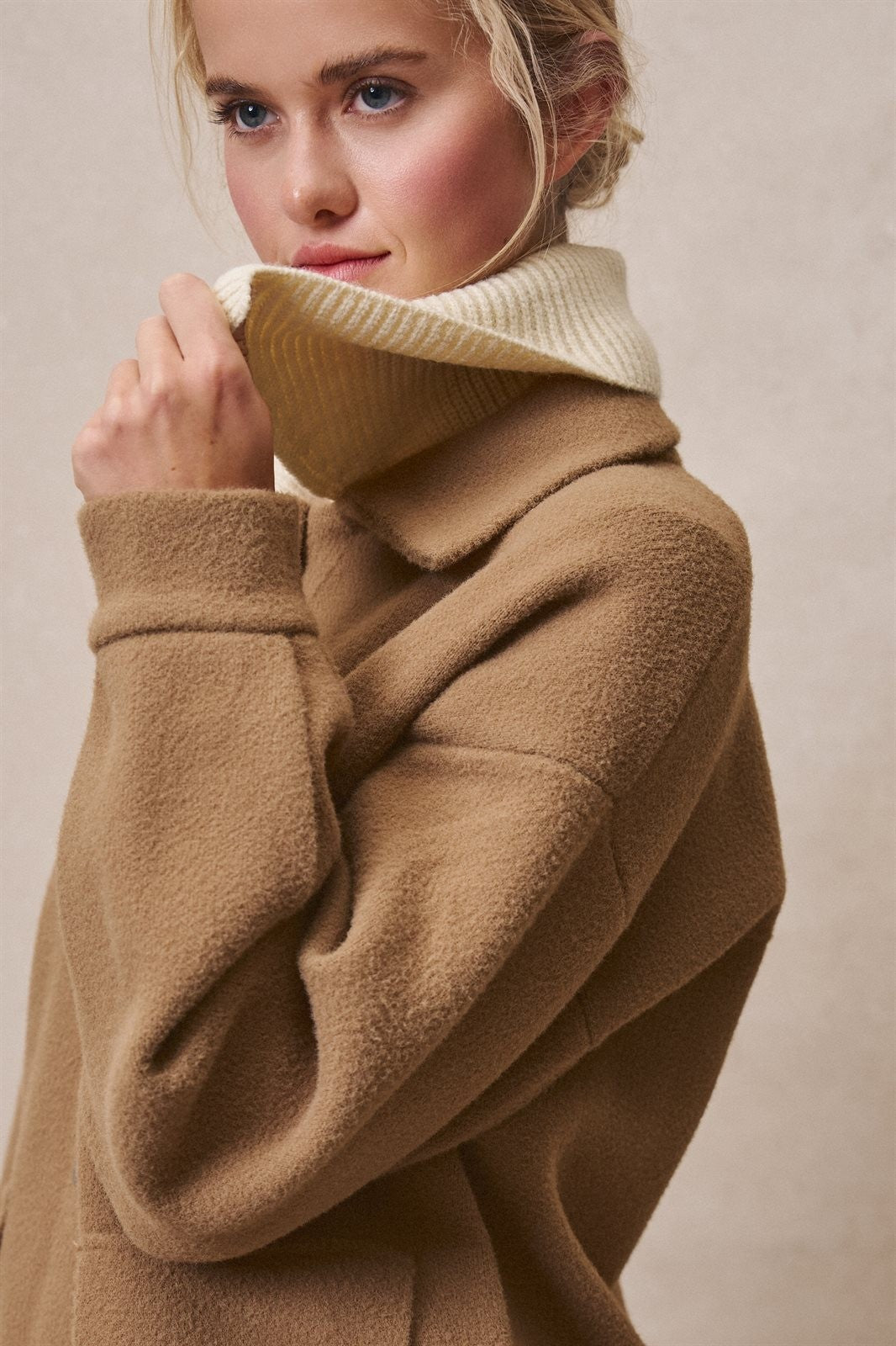 Sweater Knit Button Front Jacket with Detachable Collar in OLIVE - Women's Wholesale Jackets & Blazers | Trend Notes
