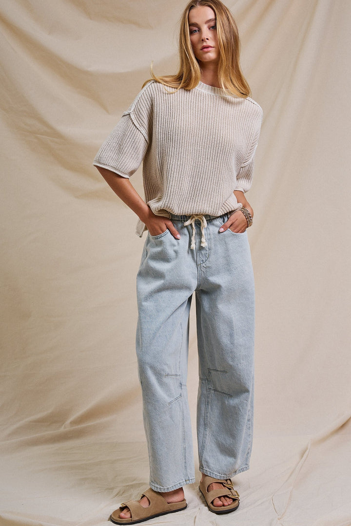 Laid-Back Light Wash Barrel Denim Pants in LT DENIM - Women's Wholesale Wide Leg Jeans | Trend Notes