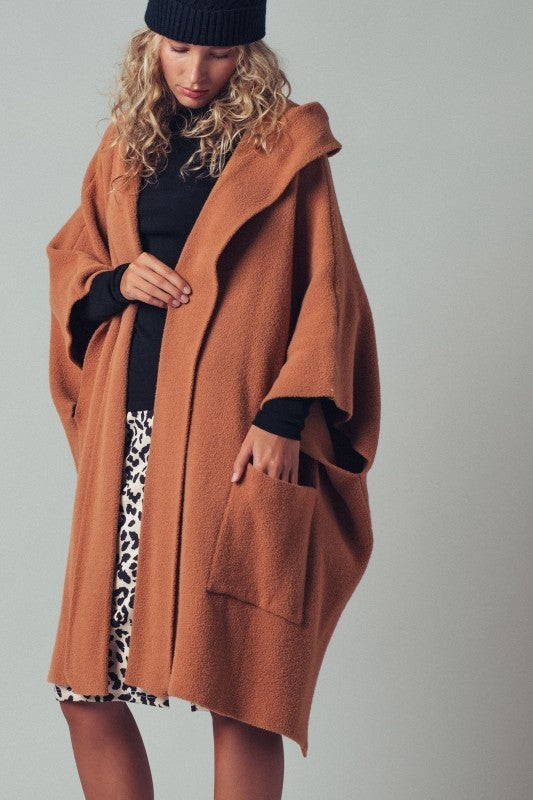 Oversized Wide Collar Open Front Poncho Cardigan in BLACK - Women's Wholesale Cardigans & Shrugs | Trend Notes