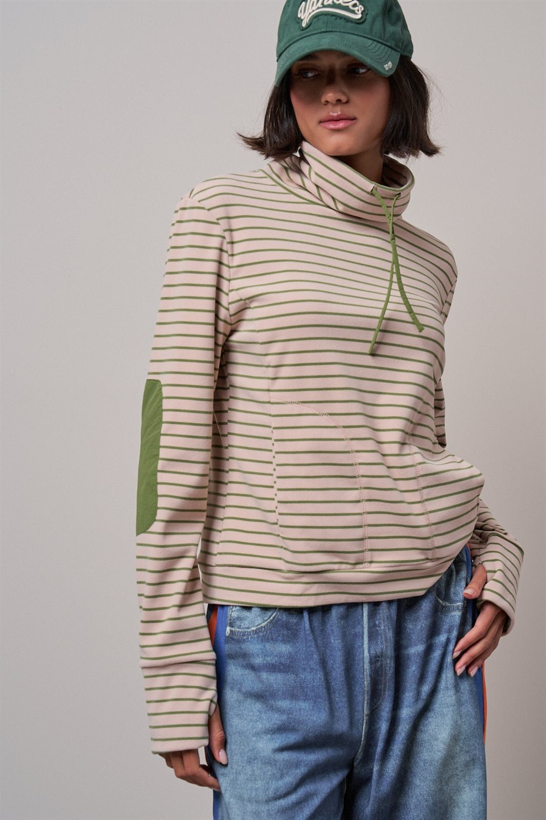 Striped Cowl Neck Drawstring Pullover Sweatshirt in PINK - Women's Wholesale Sweatshirts & Hoodies | Trend Notes