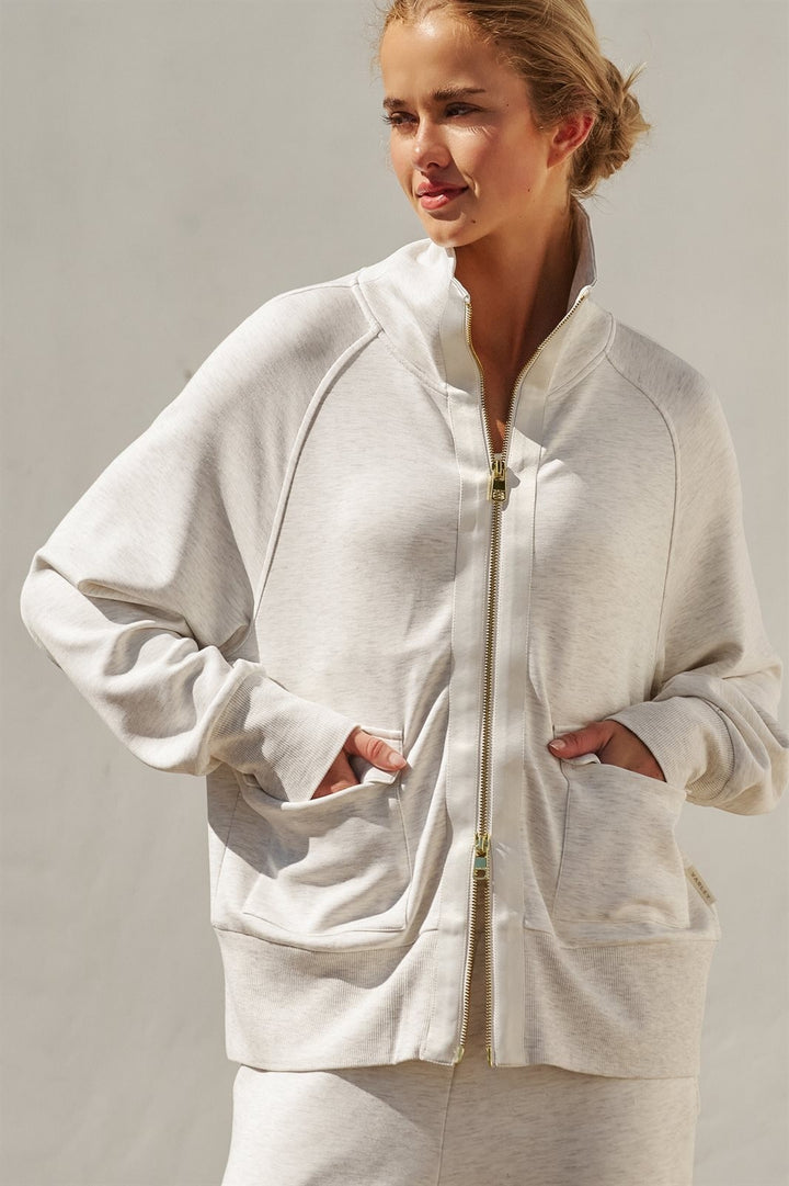 Scuba Zip Up Track Bomber Jacket Pilates Athflow for Women in WHITE MELANGE - Women's Wholesale Jackets & Blazers | Trend Notes
