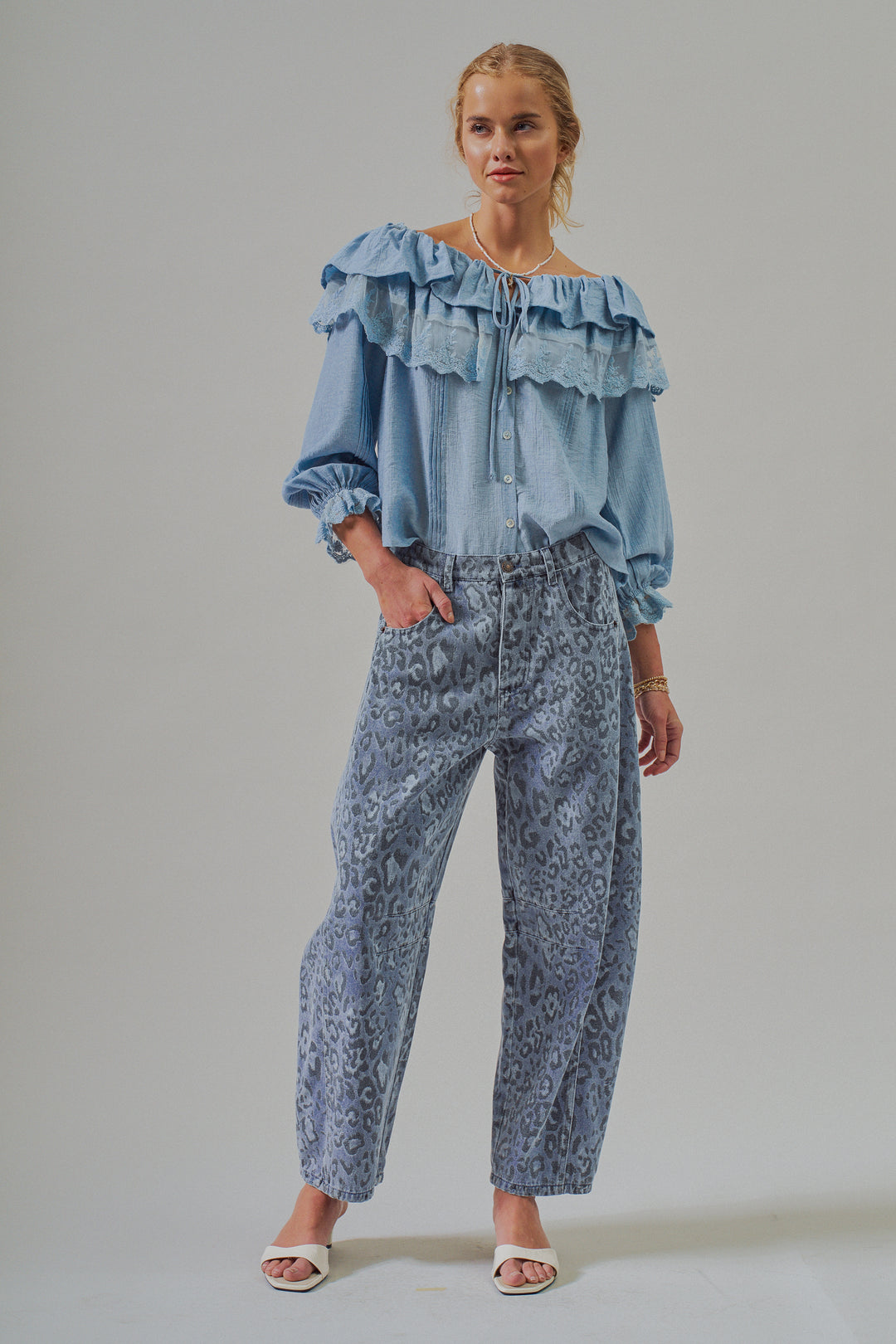 Boho Lace Ruffle Off-Shoulder Casual Top Blouse