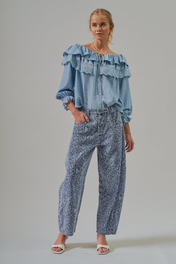 Boho Lace Ruffle Off-Shoulder Casual Top Blouse
