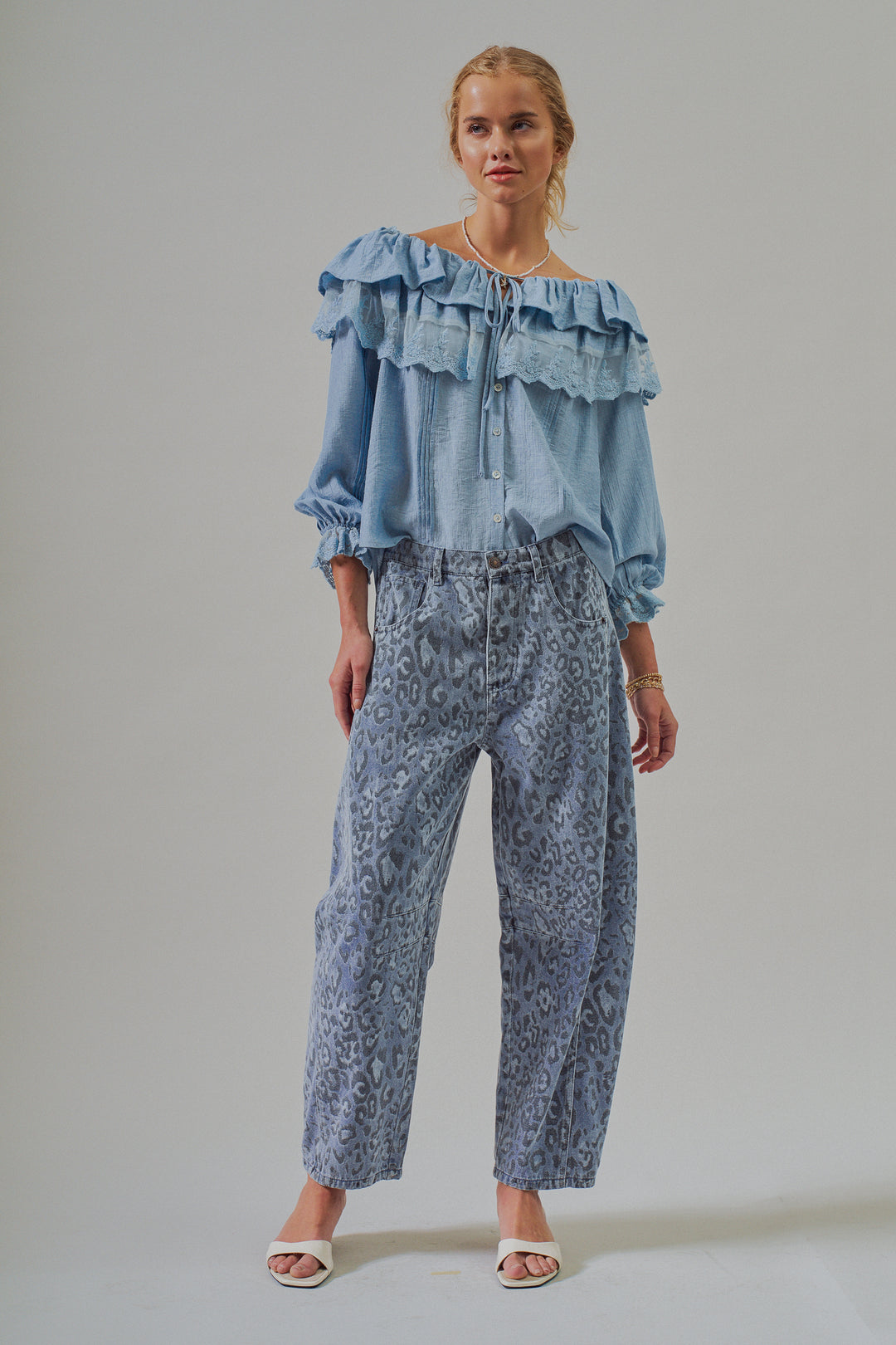 Boho Lace Ruffle Off-Shoulder Casual Top Blouse