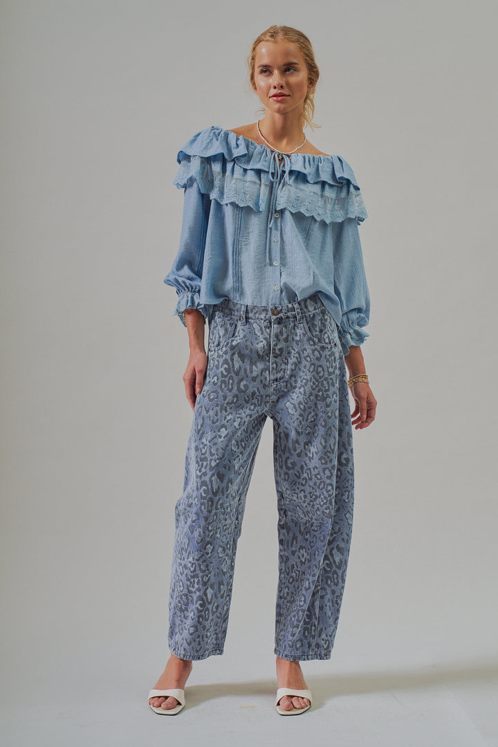 Boho Lace Ruffle Off-Shoulder Casual Top Blouse