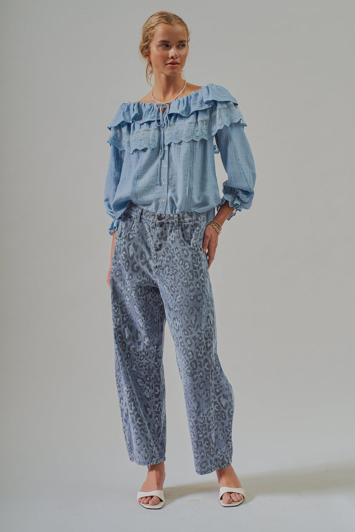 Boho Lace Ruffle Off-Shoulder Casual Top Blouse