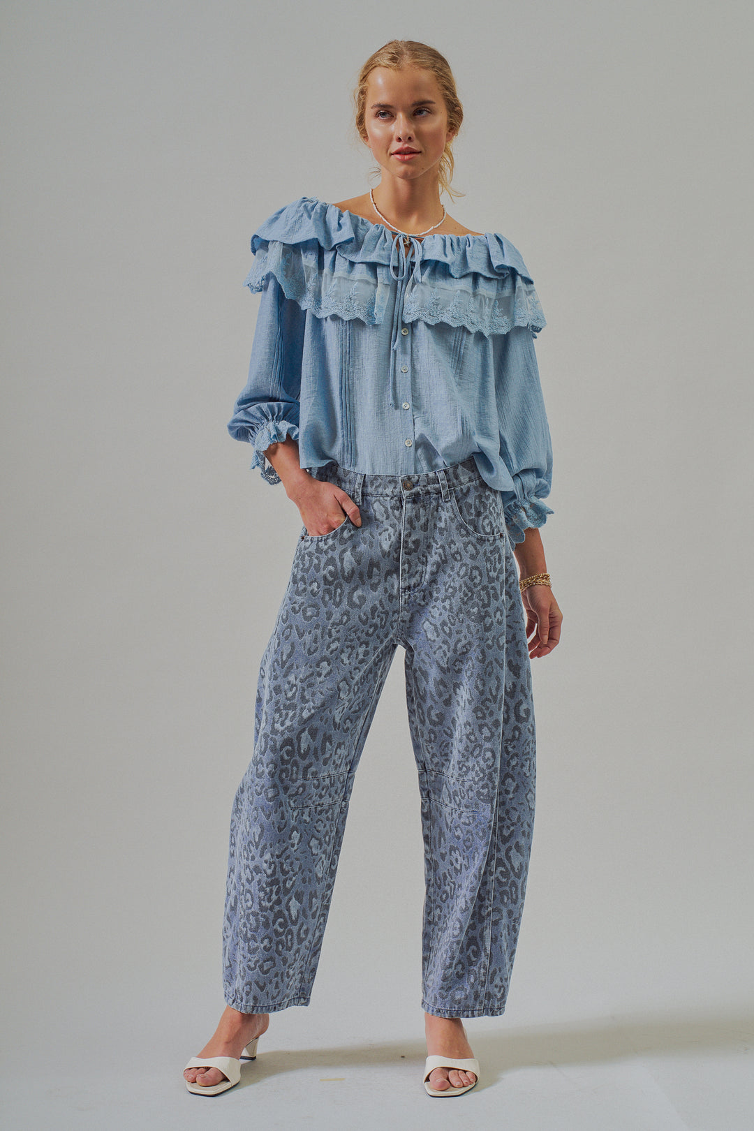 Boho Lace Ruffle Off-Shoulder Casual Top Blouse