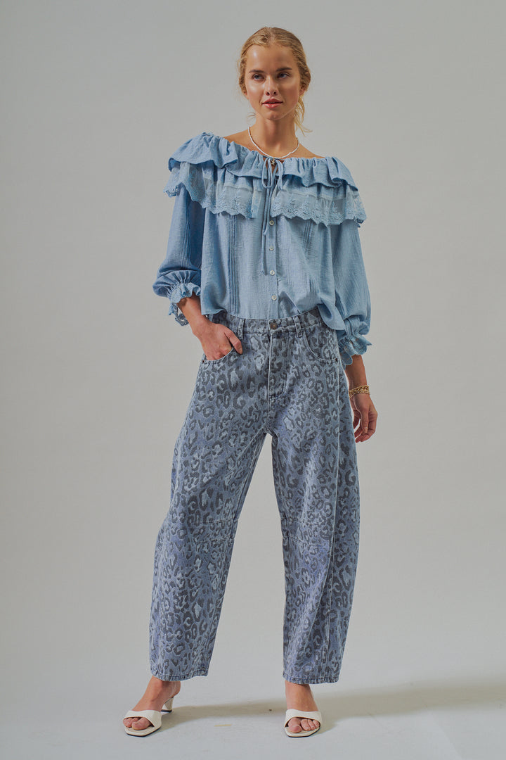 Boho Lace Ruffle Off-Shoulder Casual Top Blouse
