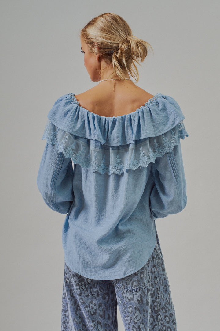 Boho Lace Ruffle Off-Shoulder Casual Top Blouse