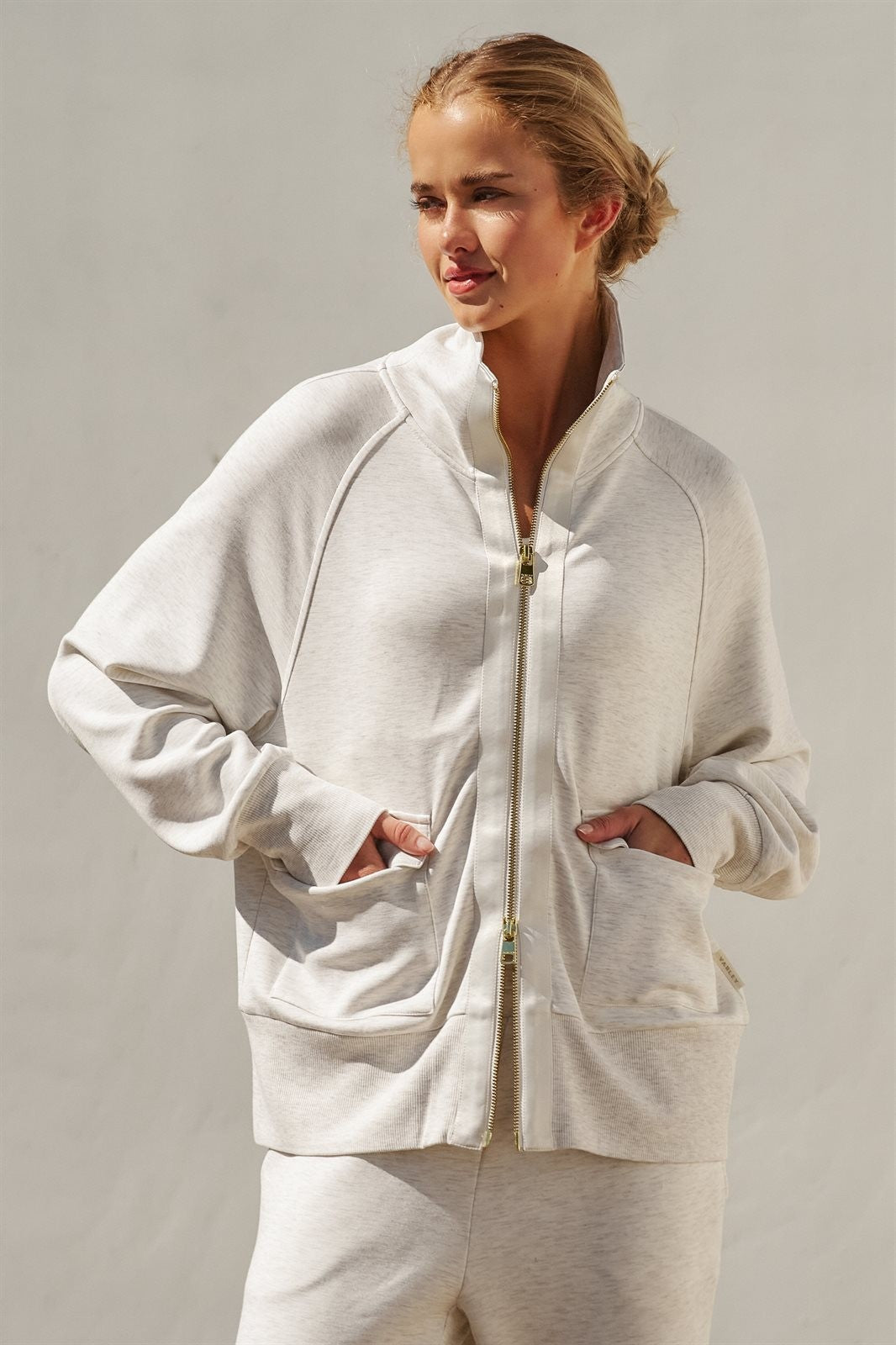 Scuba Zip Up Track Bomber Jacket Pilates Athflow for Women in WHITE MELANGE - Women's Wholesale Jackets & Blazers | Trend Notes