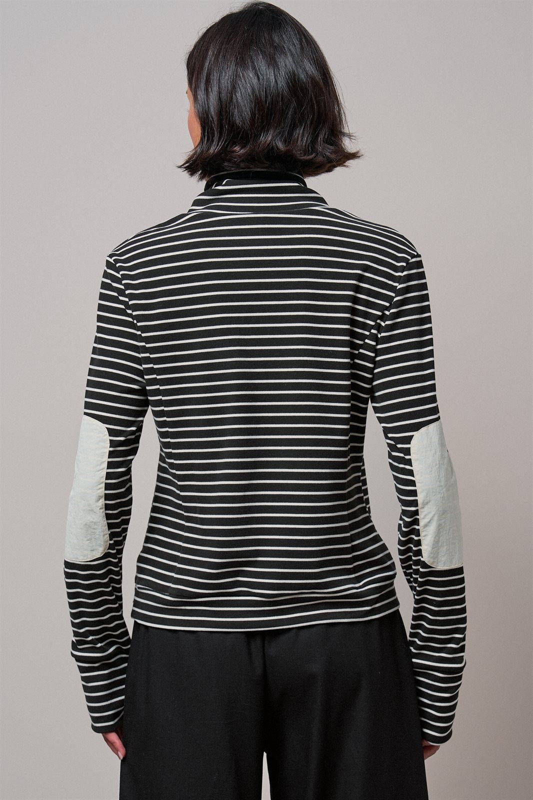 Striped Cowl Neck Drawstring Pullover Sweatshirt in BLACK - Women's Wholesale Sweatshirts & Hoodies | Trend Notes