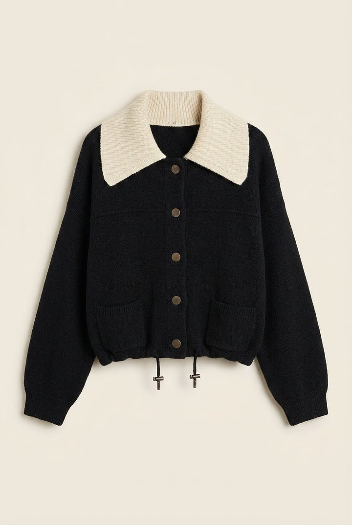 Sweater Knit Button Front Jacket with Detachable Collar in BLACK - Women's Wholesale Jackets & Blazers | Trend Notes